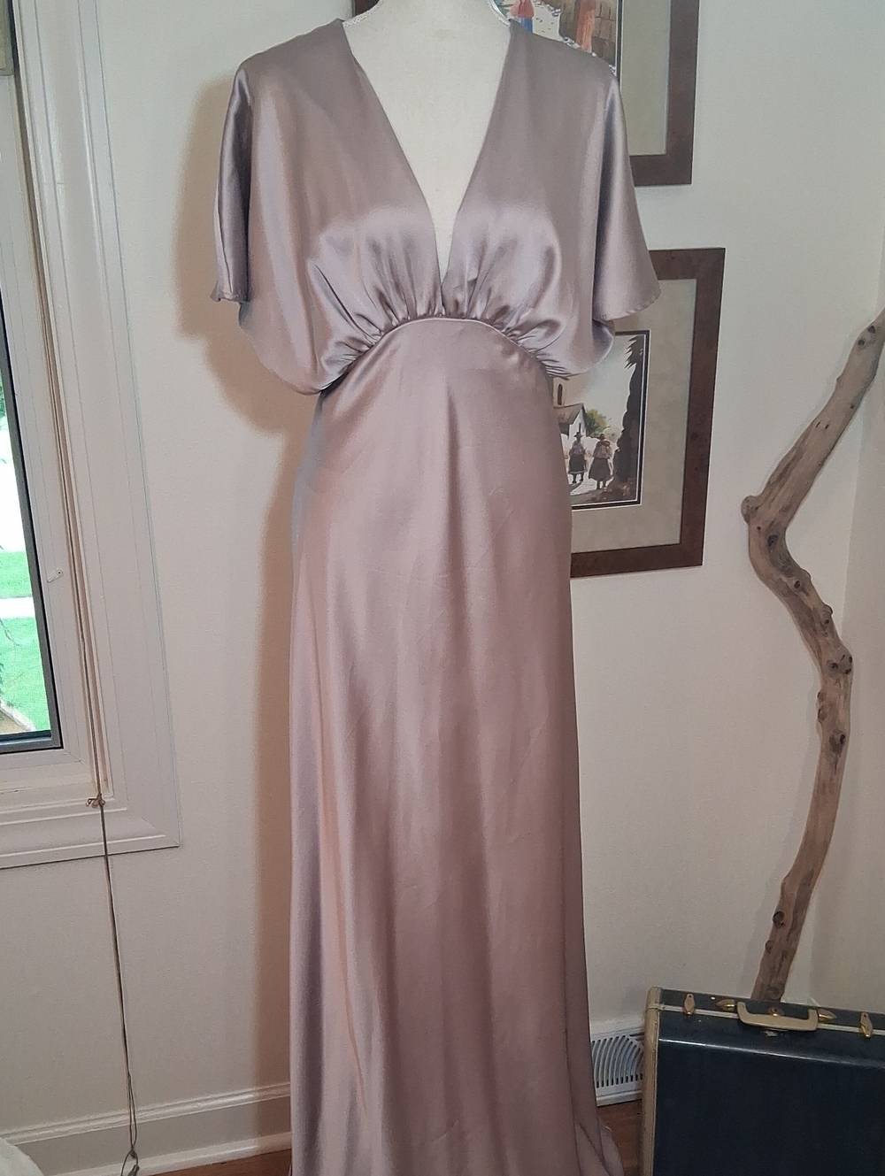 Renee C. Satin V-Neck Maxi Dress in Dusty Lavender